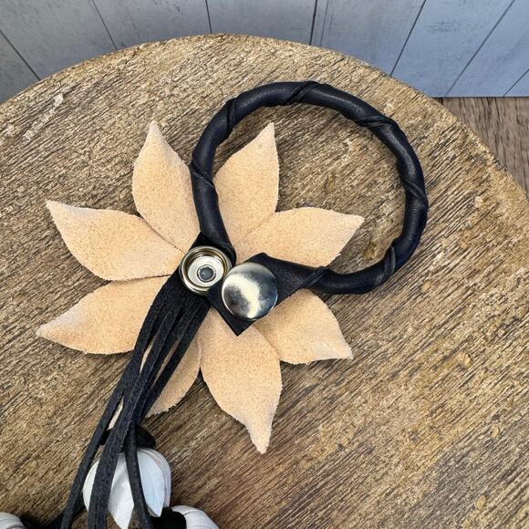 Black White Flower Purse Charm Genuine Leather Flower Bag Charm NEW FAST SHIP - Picture 7 of 7